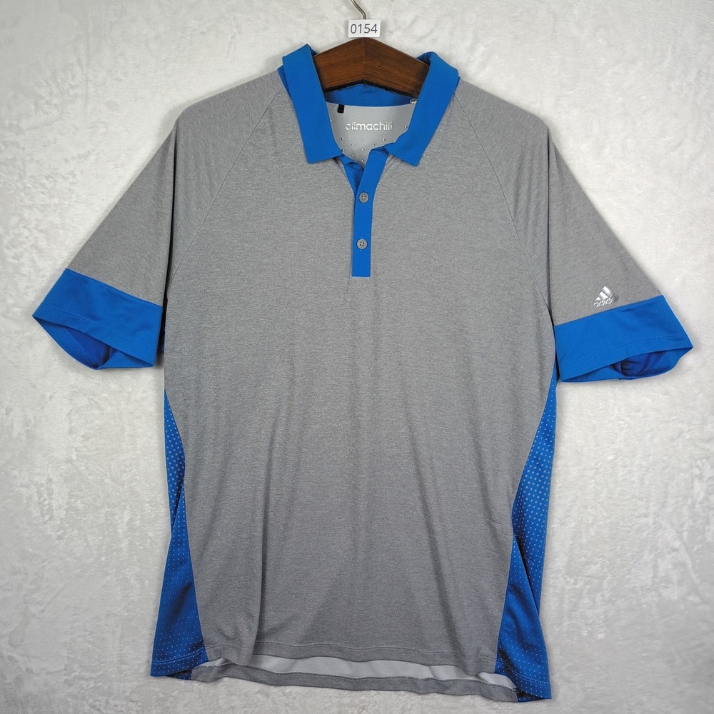 Adidas Climachill Mens XL Polo Shirt Grey Blue Colorblock Short Sleeve Golf Top‎
